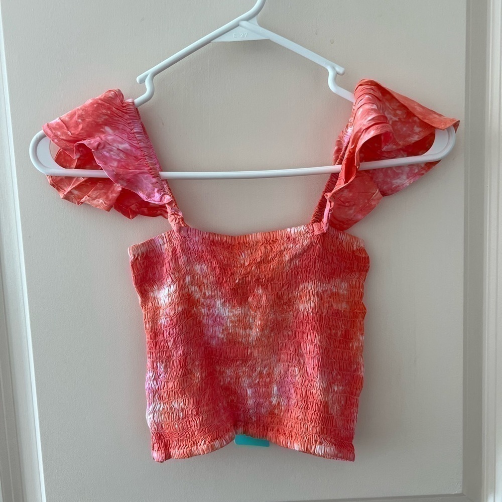 Tiare Hawaii Off the Shoulder Hollie One Size Crop Top in Pink Coral Smoke - Picture 11 of 16